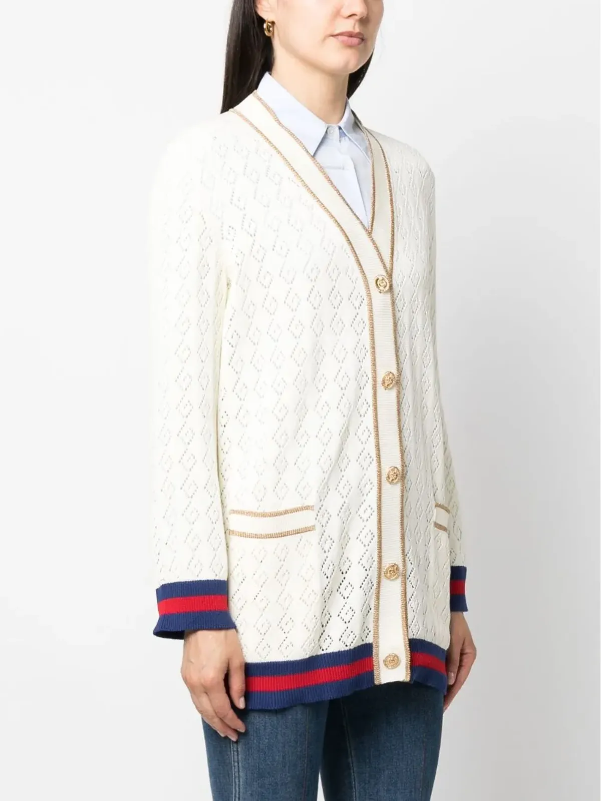 Gucci Gモノグラム・ポイントelle コットン カーディガン - ホワイト - 画像3