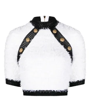 Balmain ボタン装飾ツイード クロップトップ - サムネイル1