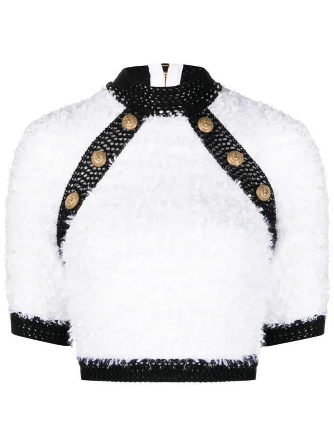 BALMAIN Balmain ボタン装飾ツイード クロップトップの商品画像
