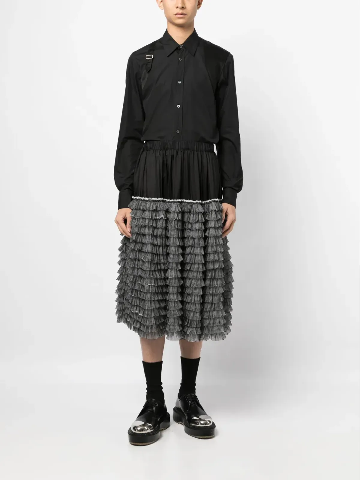 Black Comme Des Garçons テクスチャード仕上げプリーツディテールショーツ - 画像2