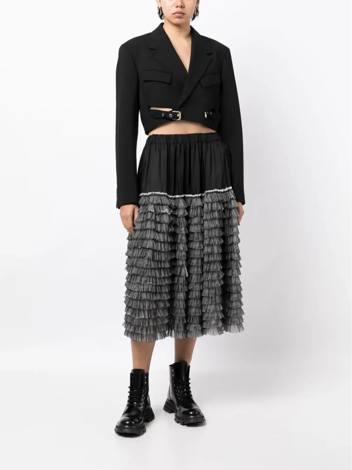 Black Comme Des Garçons テクスチャード仕上げプリーツディテールショーツ - 画像3