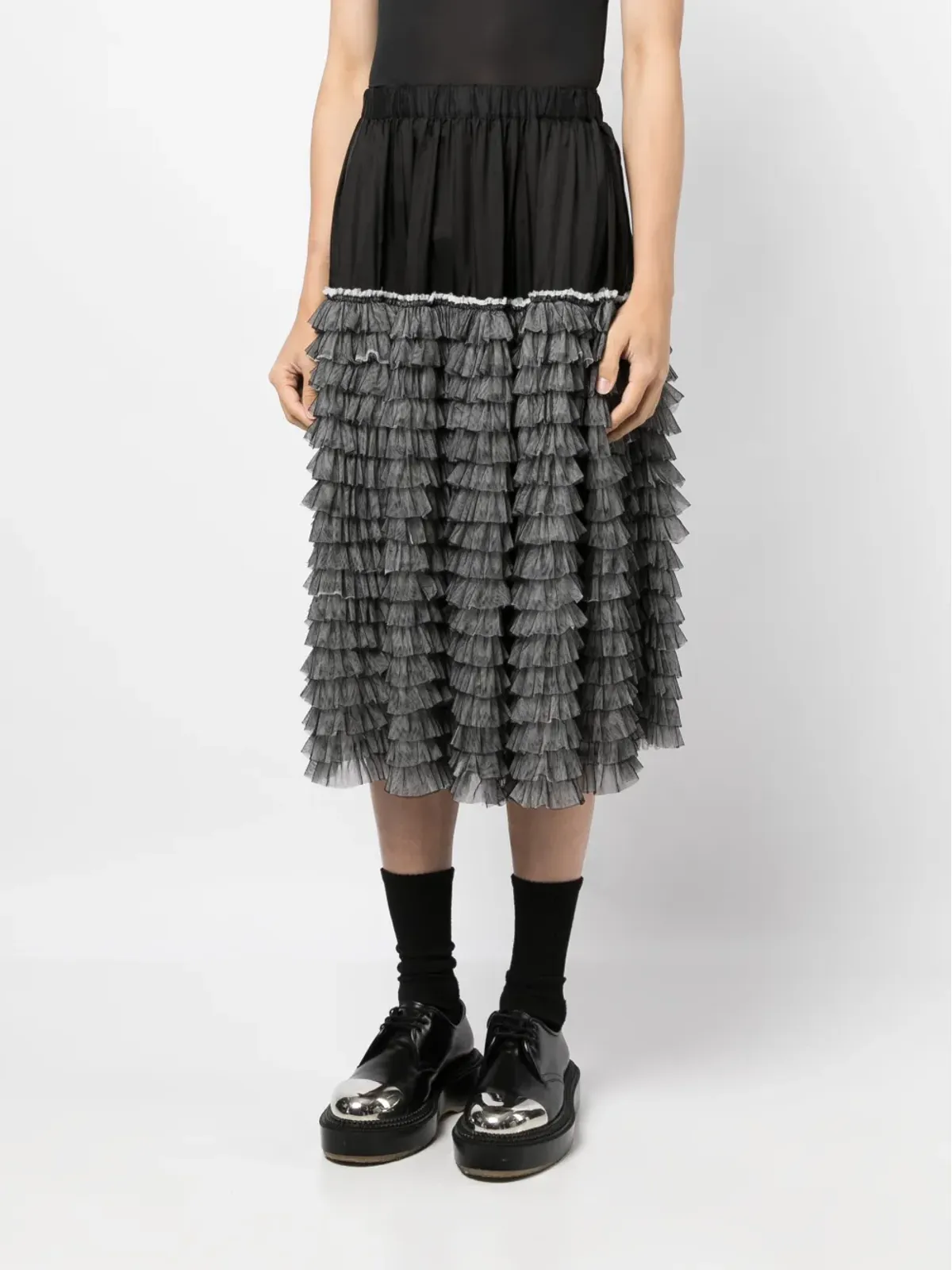 Black Comme Des Garçons テクスチャード仕上げプリーツディテールショーツ - 画像4