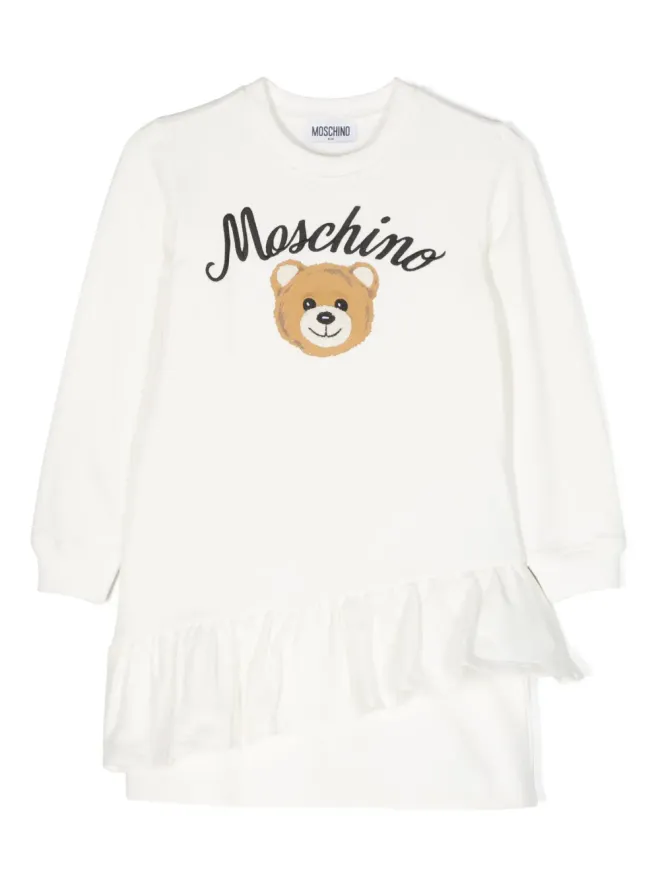 Moschino Kids Moschino Kids テディベア柄フリルドレス ホワイトの商品画像