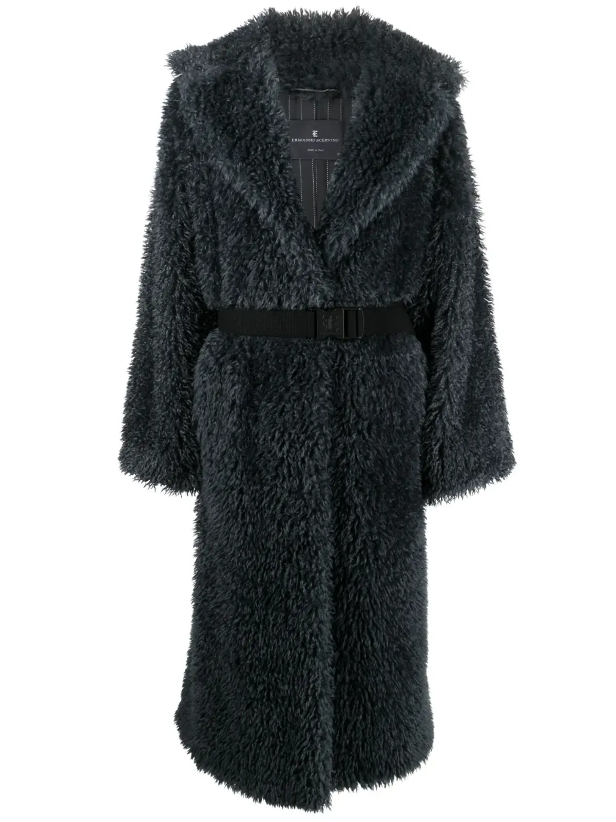 Ermanno Scervino ベルト付きシェアリングウールコート - グレー - 画像1
