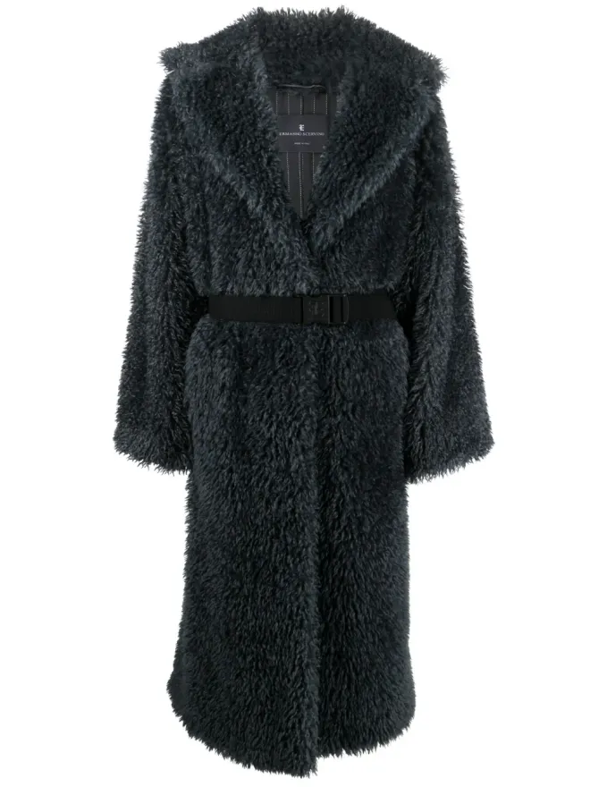 Ermanno Scervino Ermanno Scervino ベルト付きシェアリングウールコート - グレーの商品画像