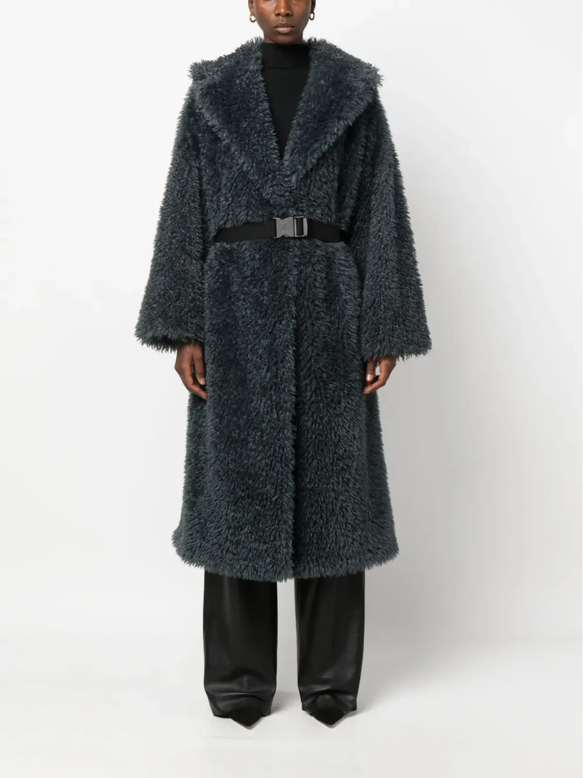 Ermanno Scervino ベルト付きシェアリングウールコート - グレー - 画像2