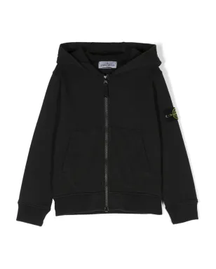 Stone Island Junior コンパスパッチ ジップアップ コットン パーカー（ブラック） - サムネイル1