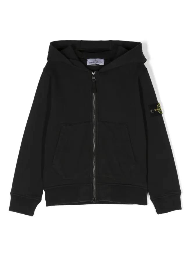 Stone Island Junior Stone Island Junior コンパスパッチ ジップアップ コットン パーカー（ブラック）の商品画像