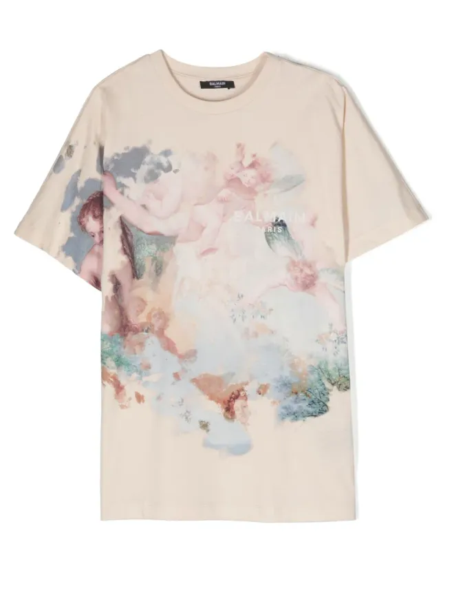 Balmain Kids Balmain Kids グラフィックプリントコットンシャツドレス - Neutralsの商品画像