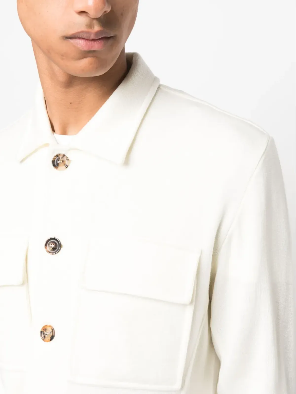 Lardini スプレッドカラー ウール シャツジャケット - 画像5