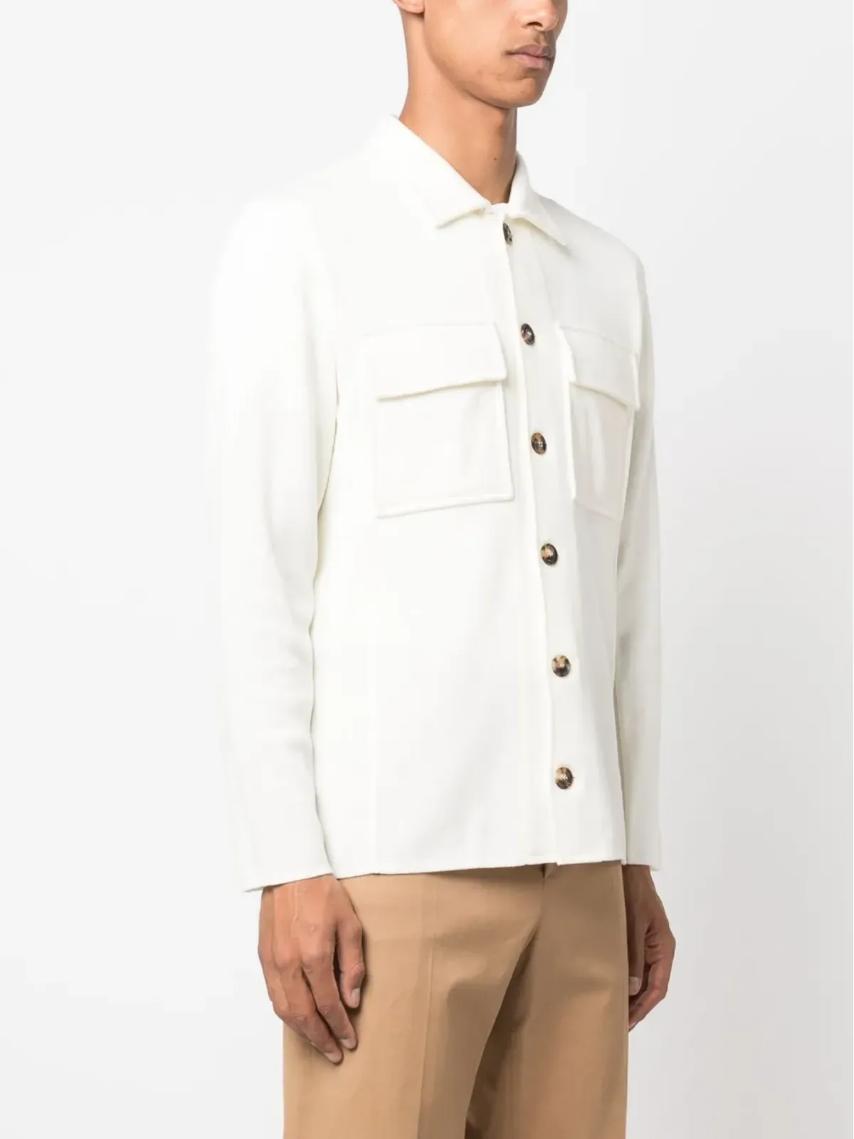 Lardini スプレッドカラー ウール シャツジャケット - 画像3