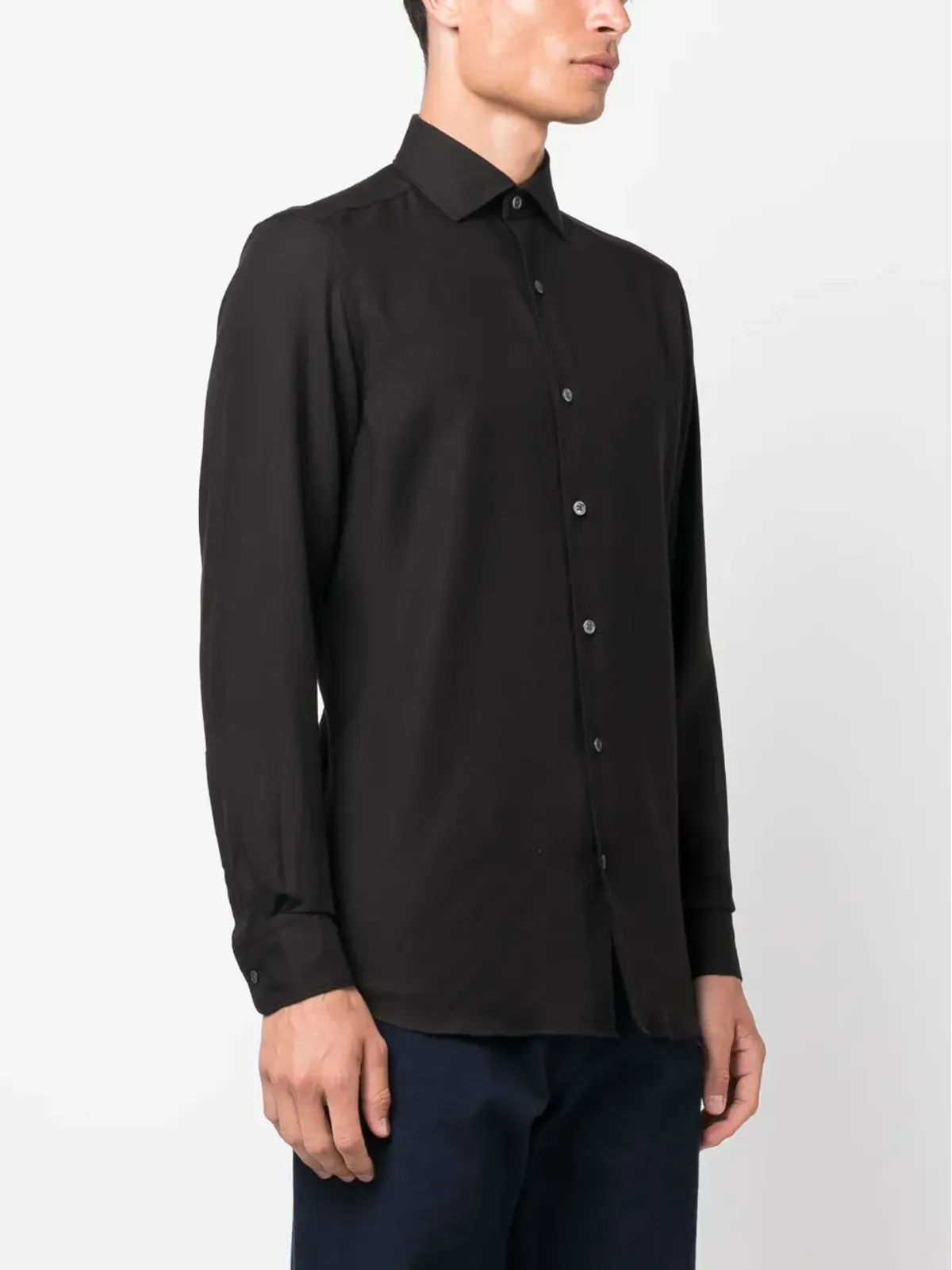 Zegna スプレッドカラー コットンカシミヤ シャツ - 画像3