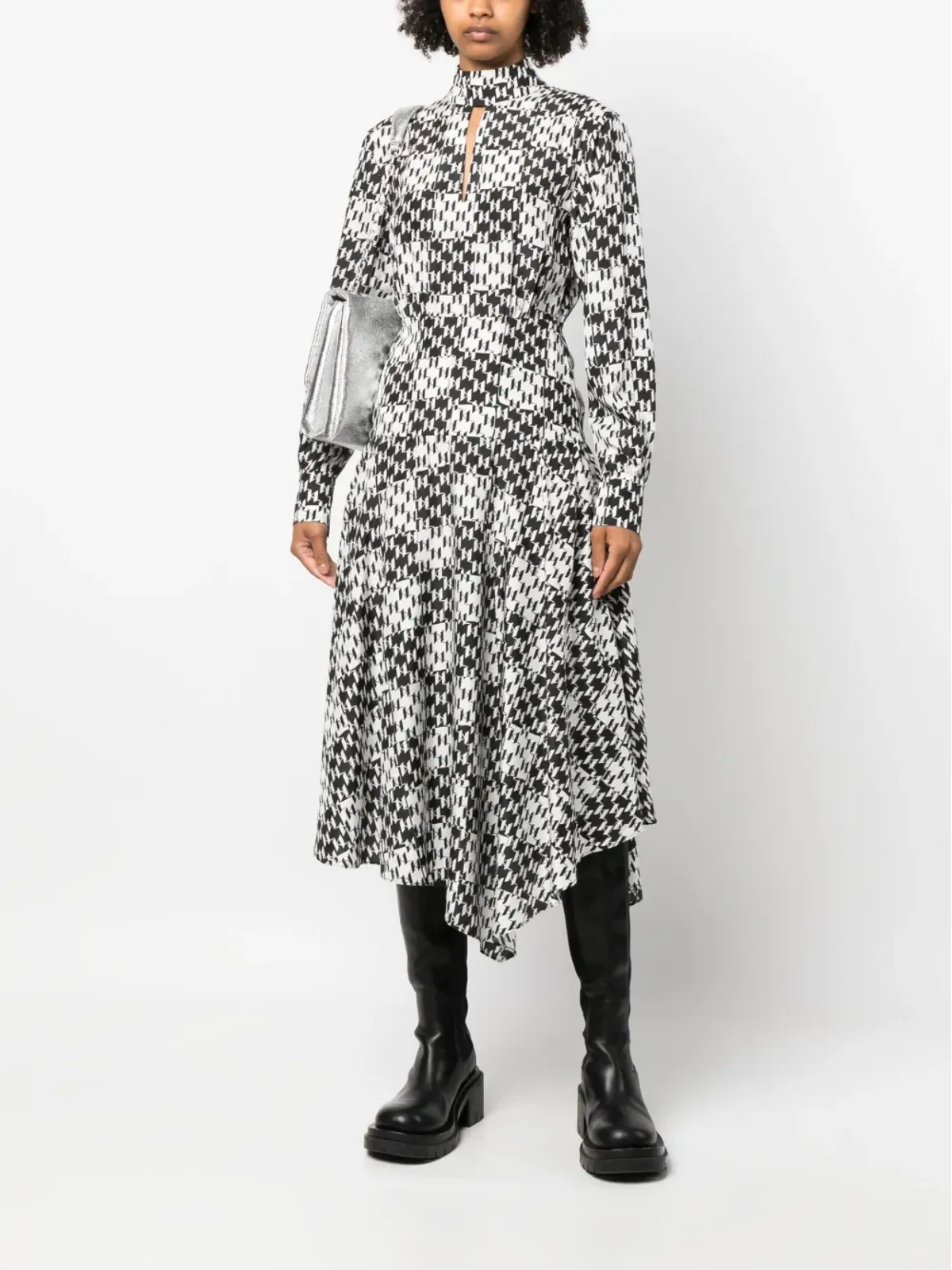 Karl Lagerfeld モノグラムジャカード・シルクドレス - ブラック - 画像2