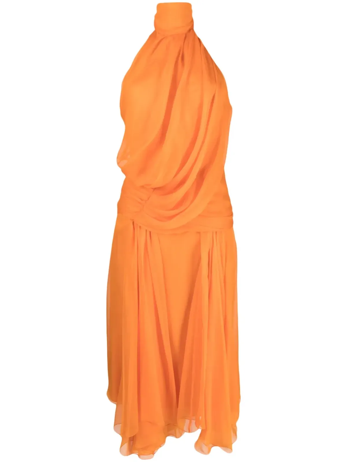 Alberta Ferretti ホルターネック ドレープ シルクシフォン ミディドレス - オレンジ - 画像1