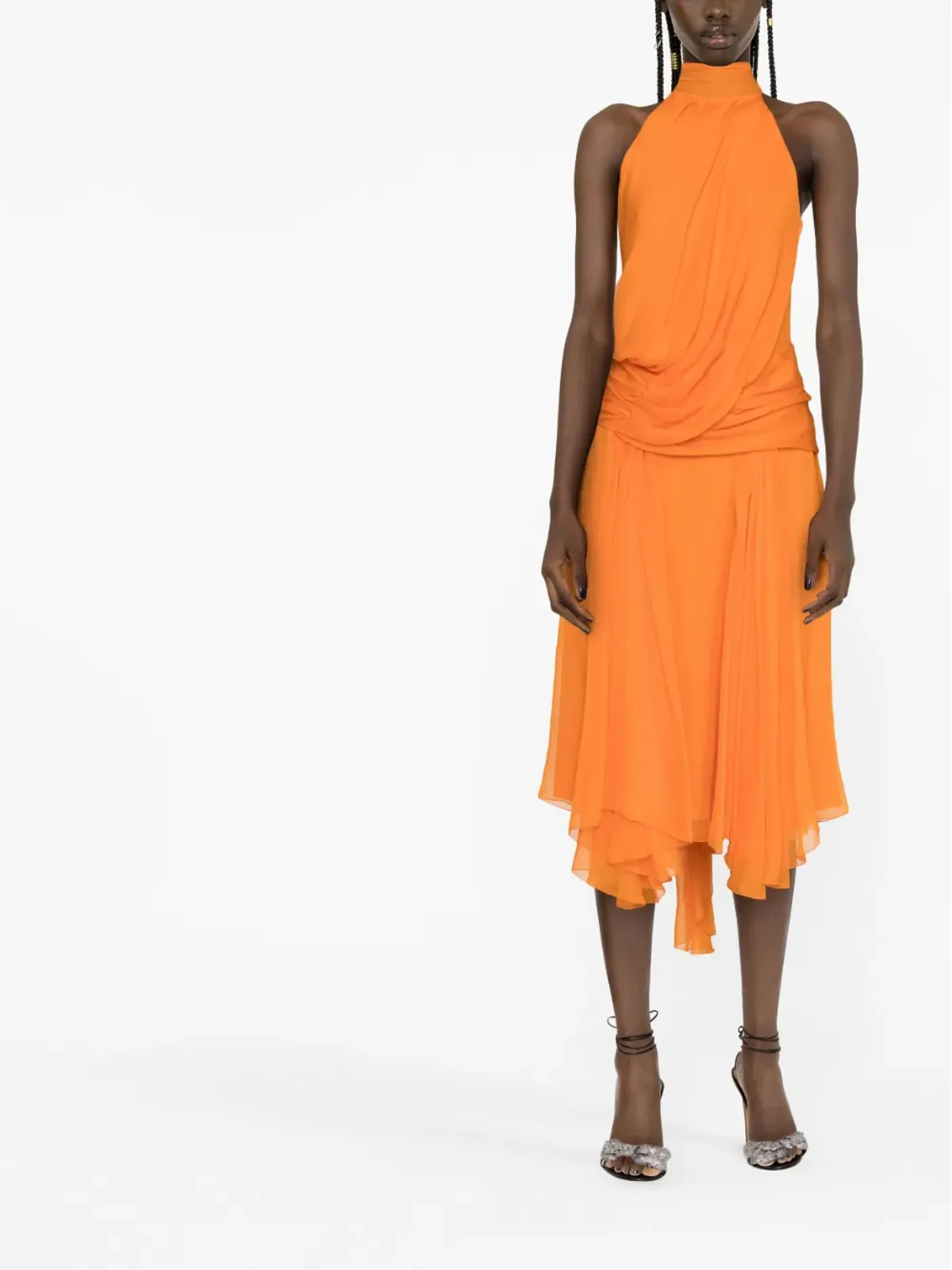 Alberta Ferretti ホルターネック ドレープ シルクシフォン ミディドレス - オレンジ - 画像2