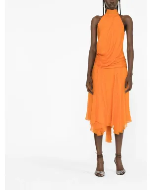 Alberta Ferretti ホルターネック ドレープ シルクシフォン ミディドレス - オレンジ - サムネイル2