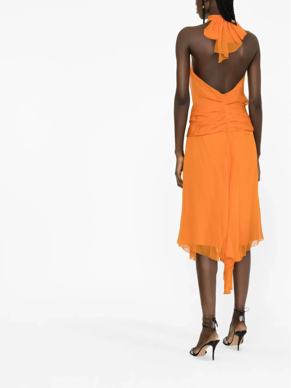 Alberta Ferretti ホルターネック ドレープ シルクシフォン ミディドレス - オレンジ - 画像3