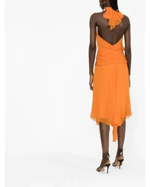 Alberta Ferretti ホルターネック ドレープ シルクシフォン ミディドレス - オレンジ - サムネイル3