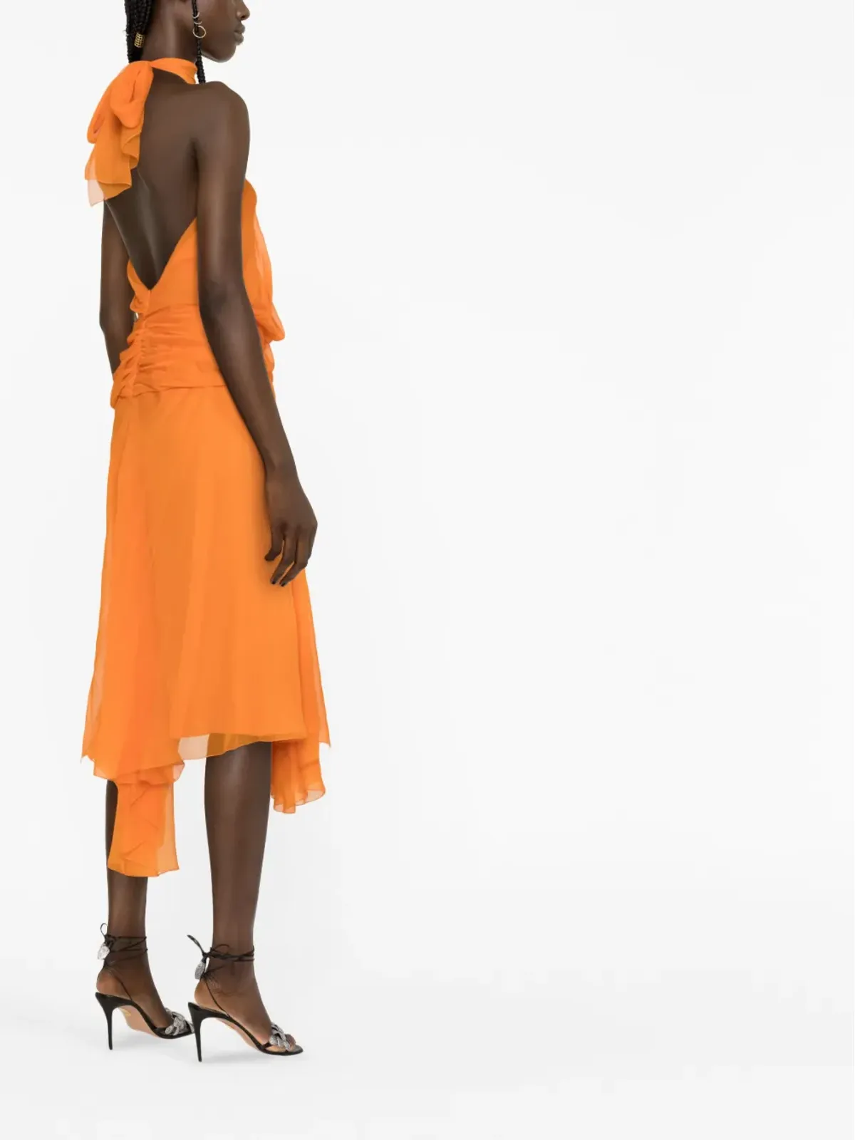 Alberta Ferretti ホルターネック ドレープ シルクシフォン ミディドレス - オレンジ - 画像4