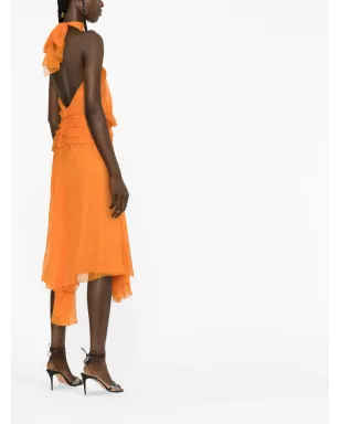 Alberta Ferretti ホルターネック ドレープ シルクシフォン ミディドレス - オレンジ - サムネイル4