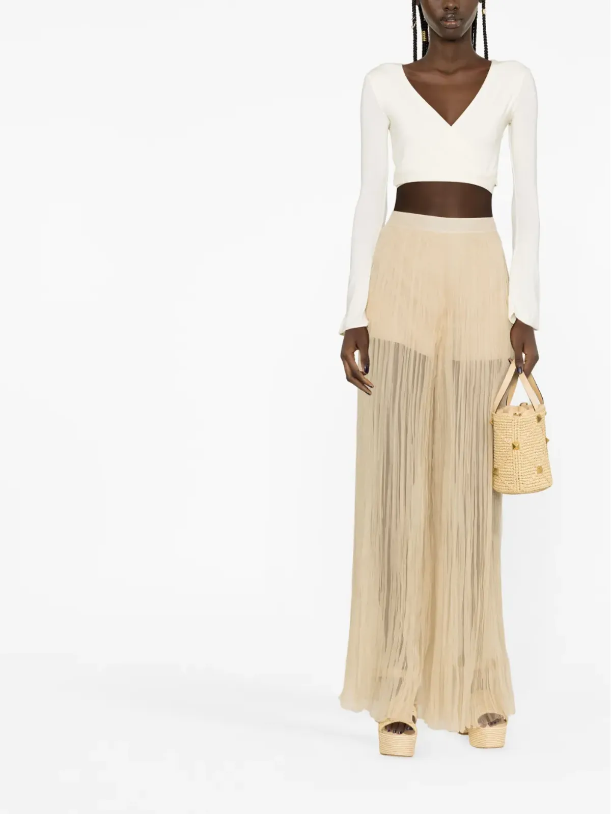 Alberta Ferretti semi-sheer pleated silk trousers - Neutrals - 画像2