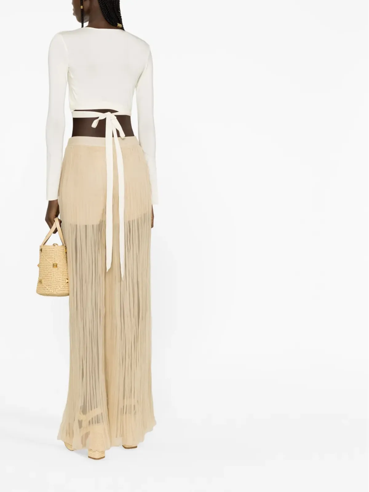 Alberta Ferretti semi-sheer pleated silk trousers - Neutrals - 画像3