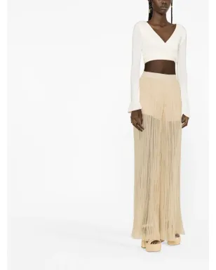 Alberta Ferretti semi-sheer pleated silk trousers - Neutrals - サムネイル4