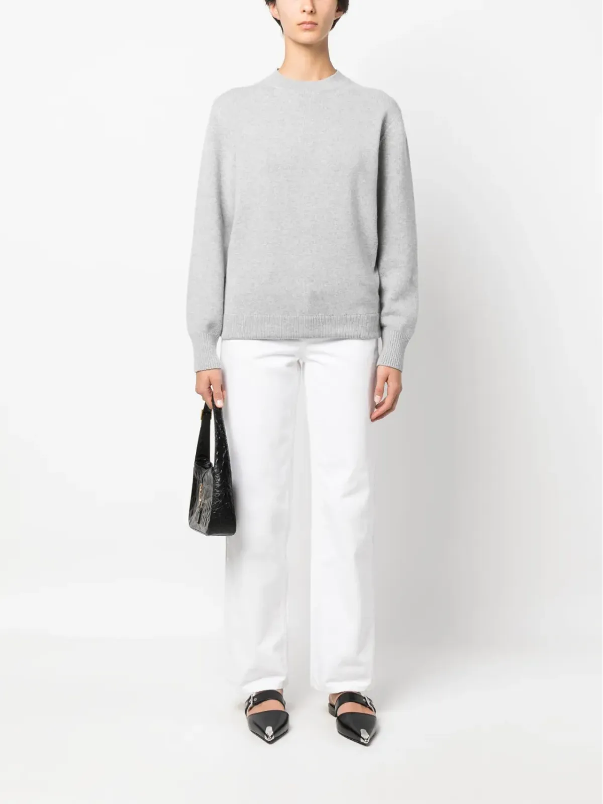 FENDI クルーネック ウール混紡セーター グレー - 画像2
