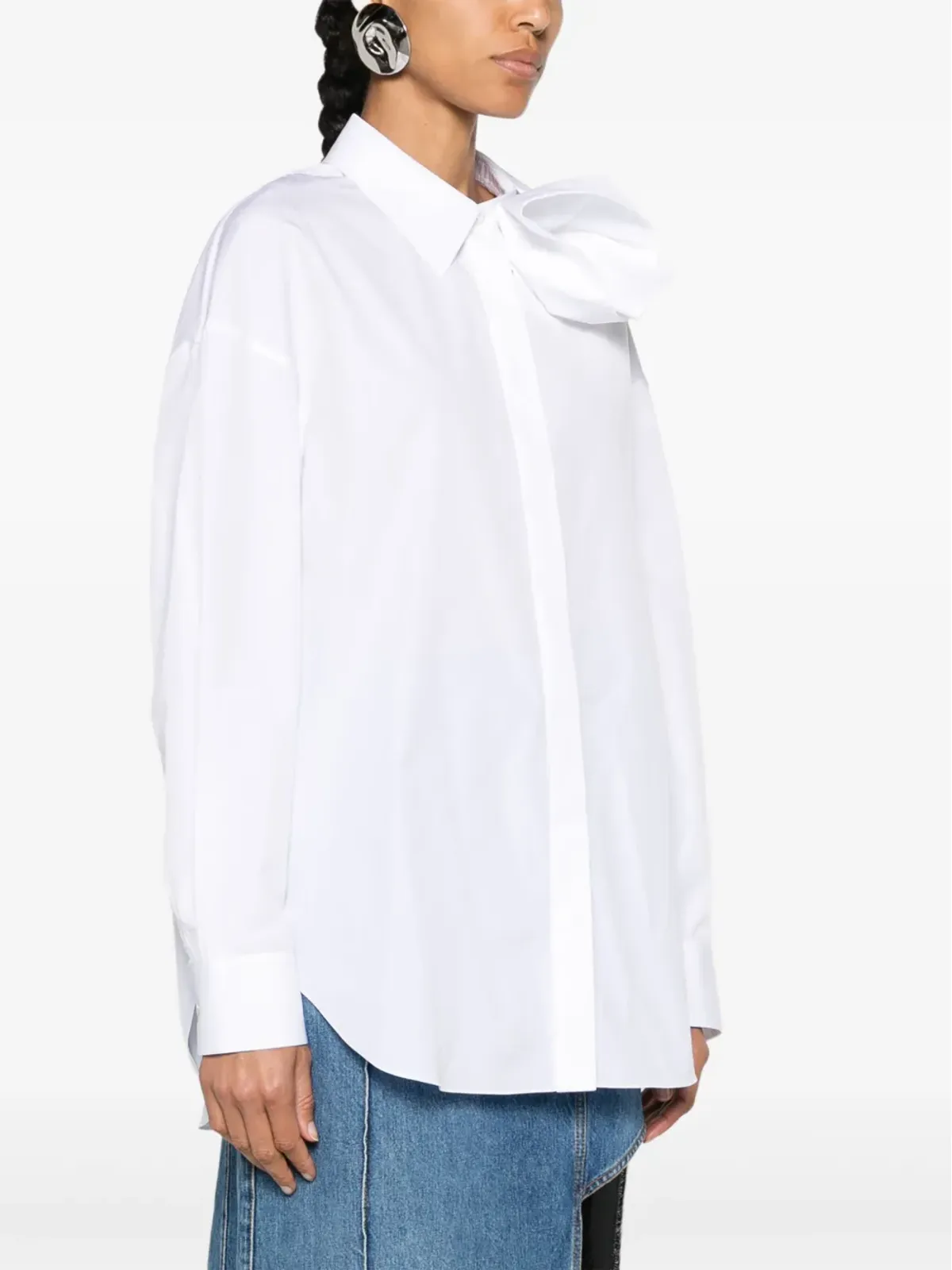 Alexander McQueen Orchid-appliqué poplin shirt - White - 画像3