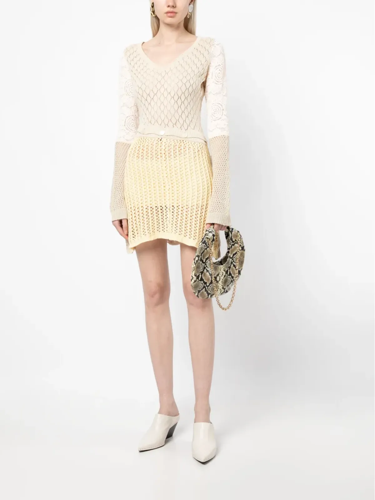 Marine Serre パッチワーク crochet ミニドレス - イエロー - 画像2
