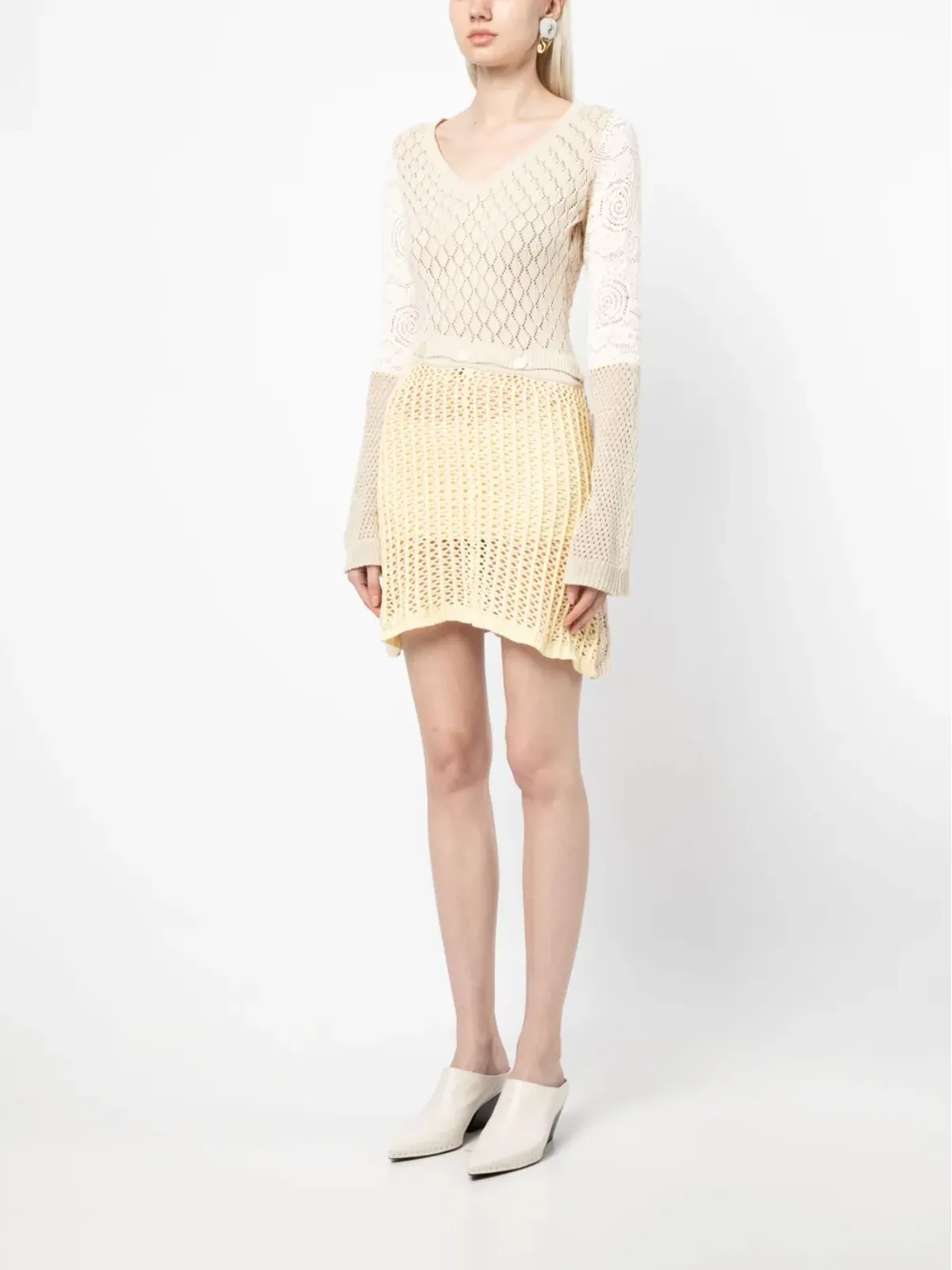 Marine Serre パッチワーク crochet ミニドレス - イエロー - 画像3