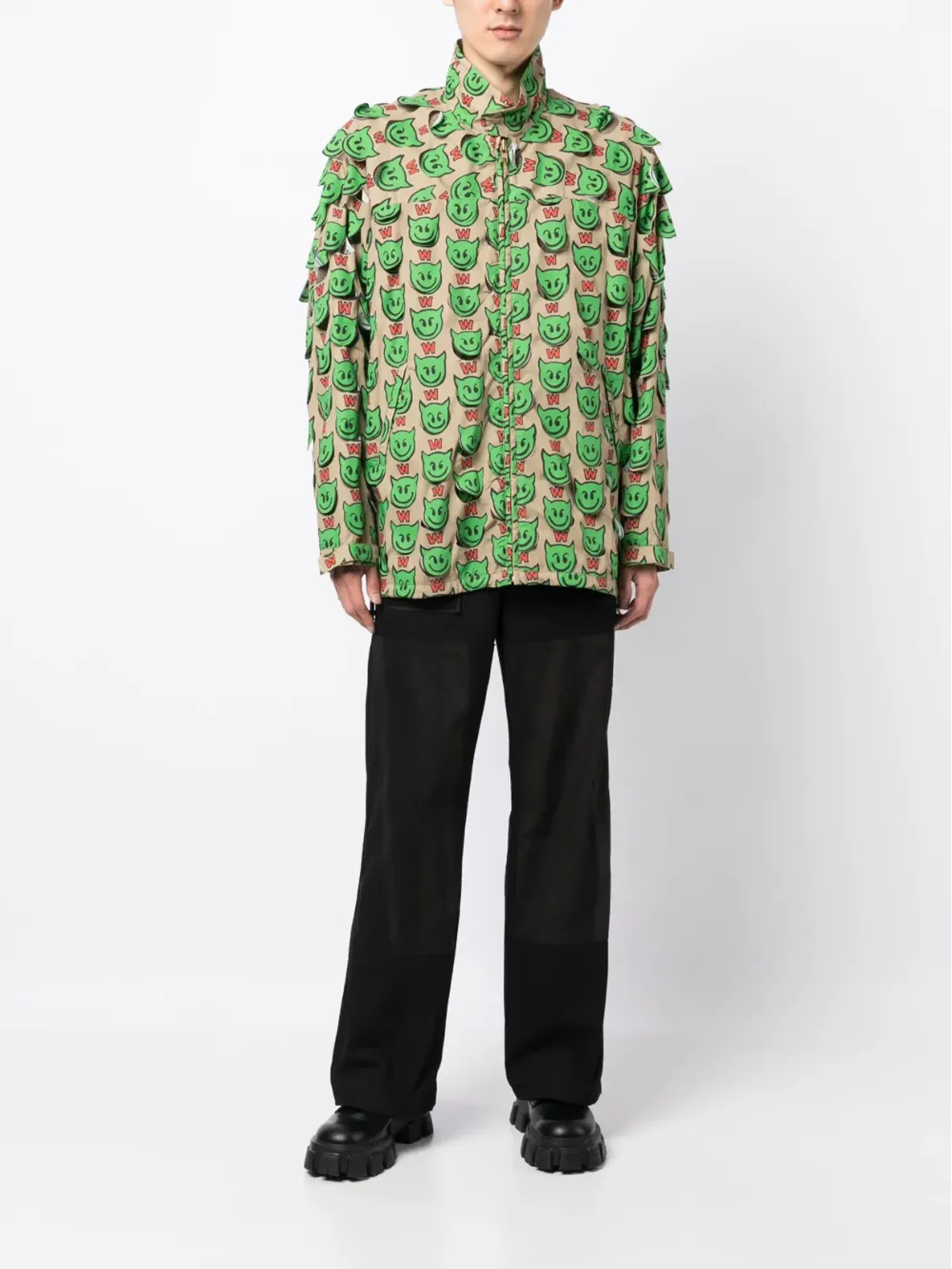 Walter Van Beirendonck モチーフプリントジップアップジャケット ブラウン - 画像2