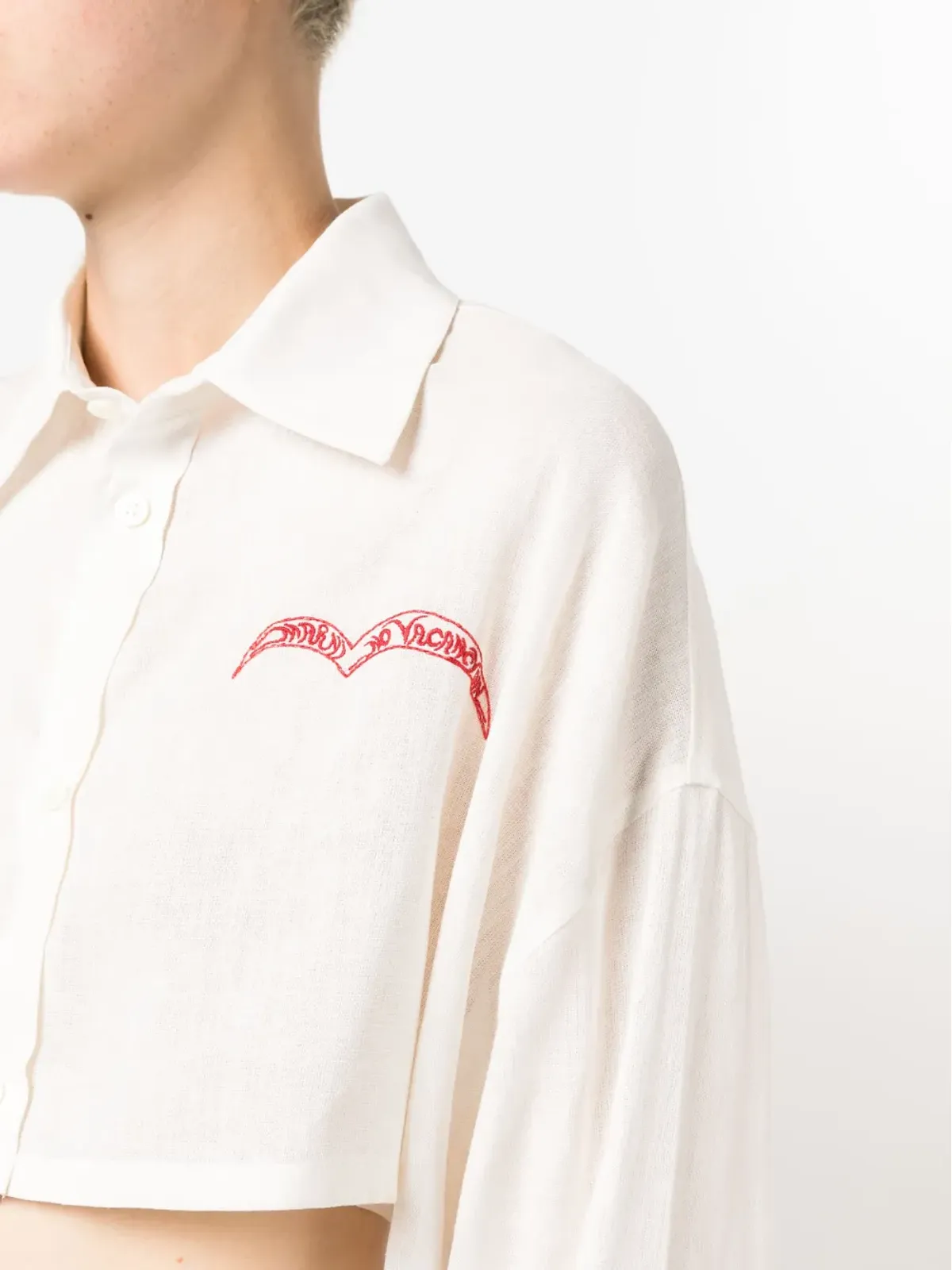 Marni スローガン刺繍入り ロングスリーブ クロップドシャツ - 画像5