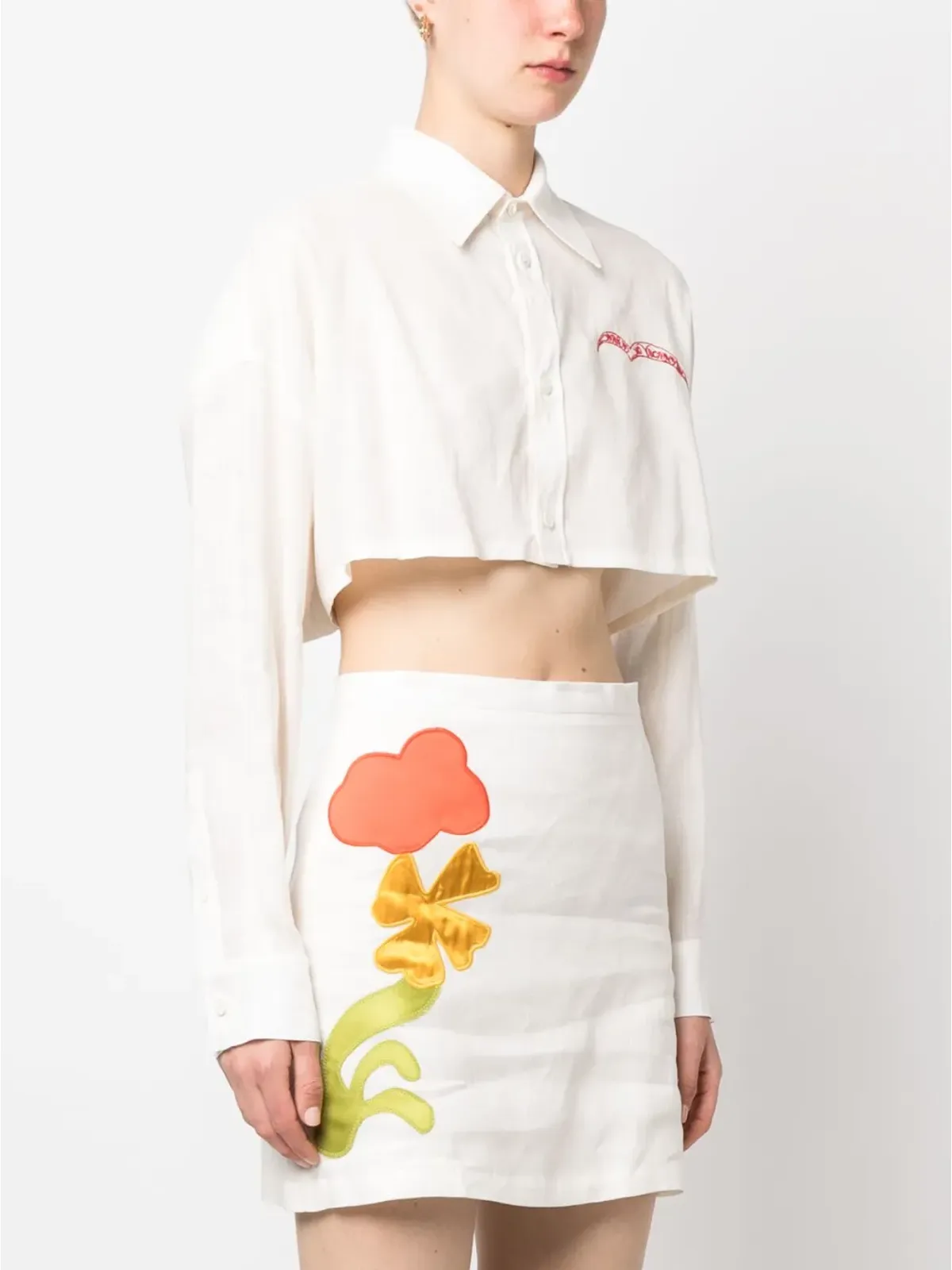 Marni スローガン刺繍入り ロングスリーブ クロップドシャツ - 画像3