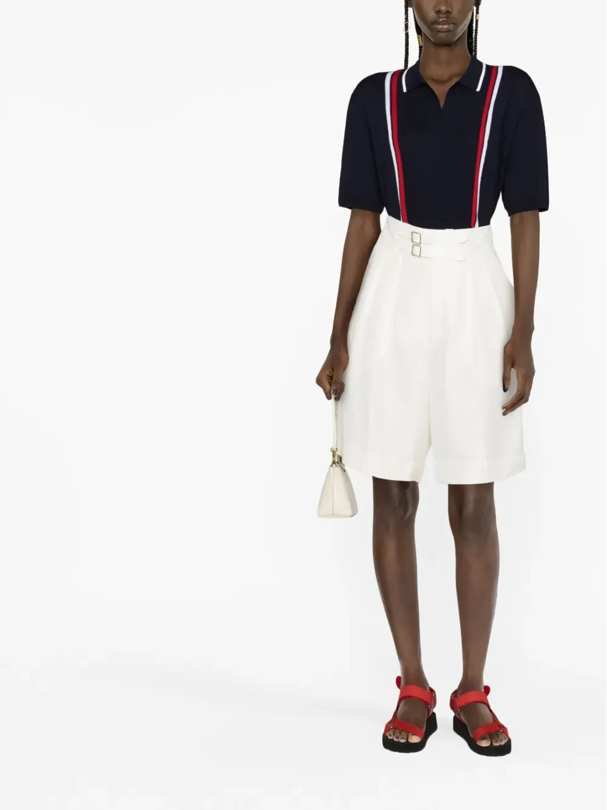Ralph Lauren Collection フランシーヌ プリーツ シルク ショーツ（ホワイト） - 画像2
