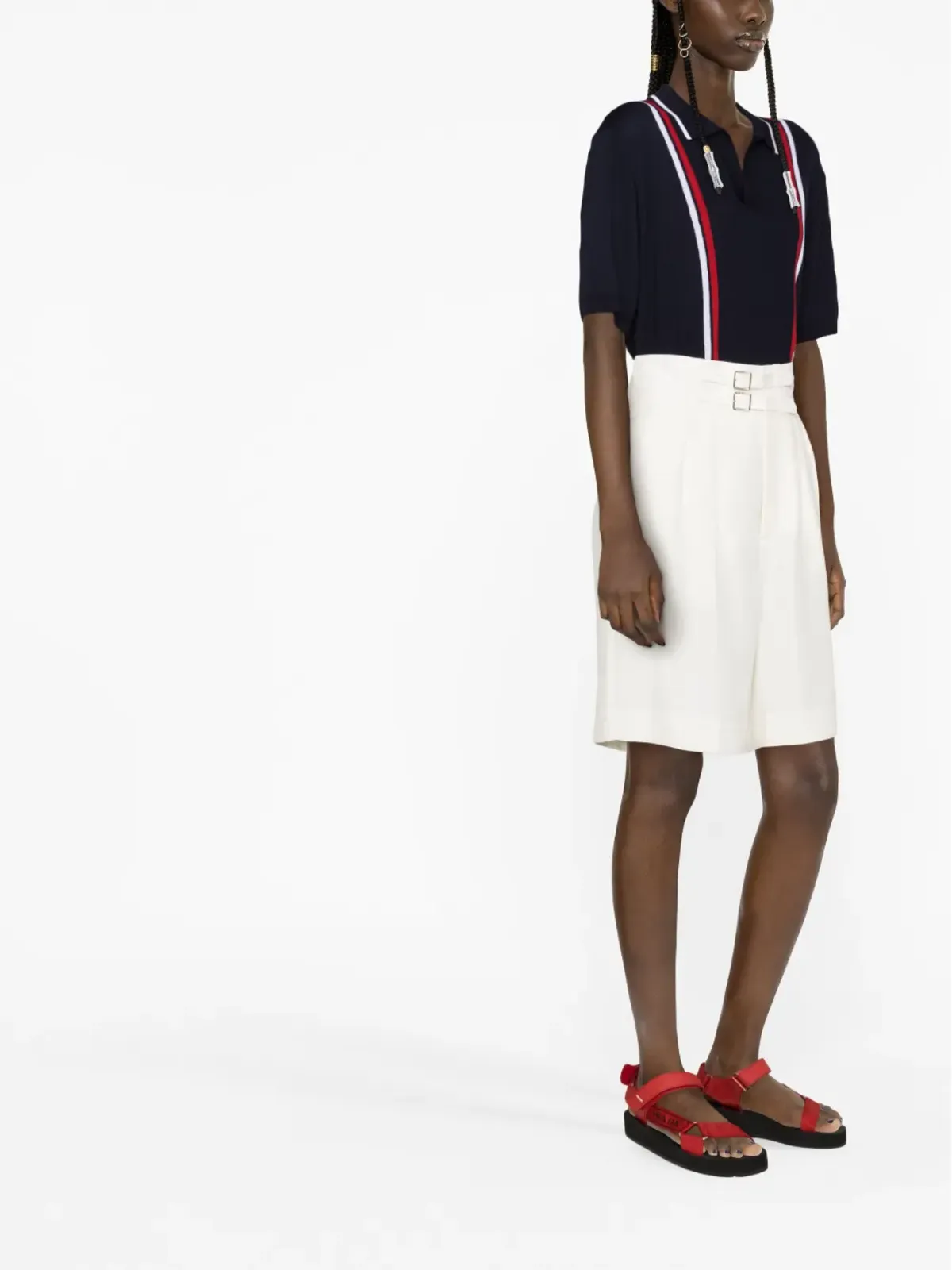 Ralph Lauren Collection フランシーヌ プリーツ シルク ショーツ（ホワイト） - 画像4