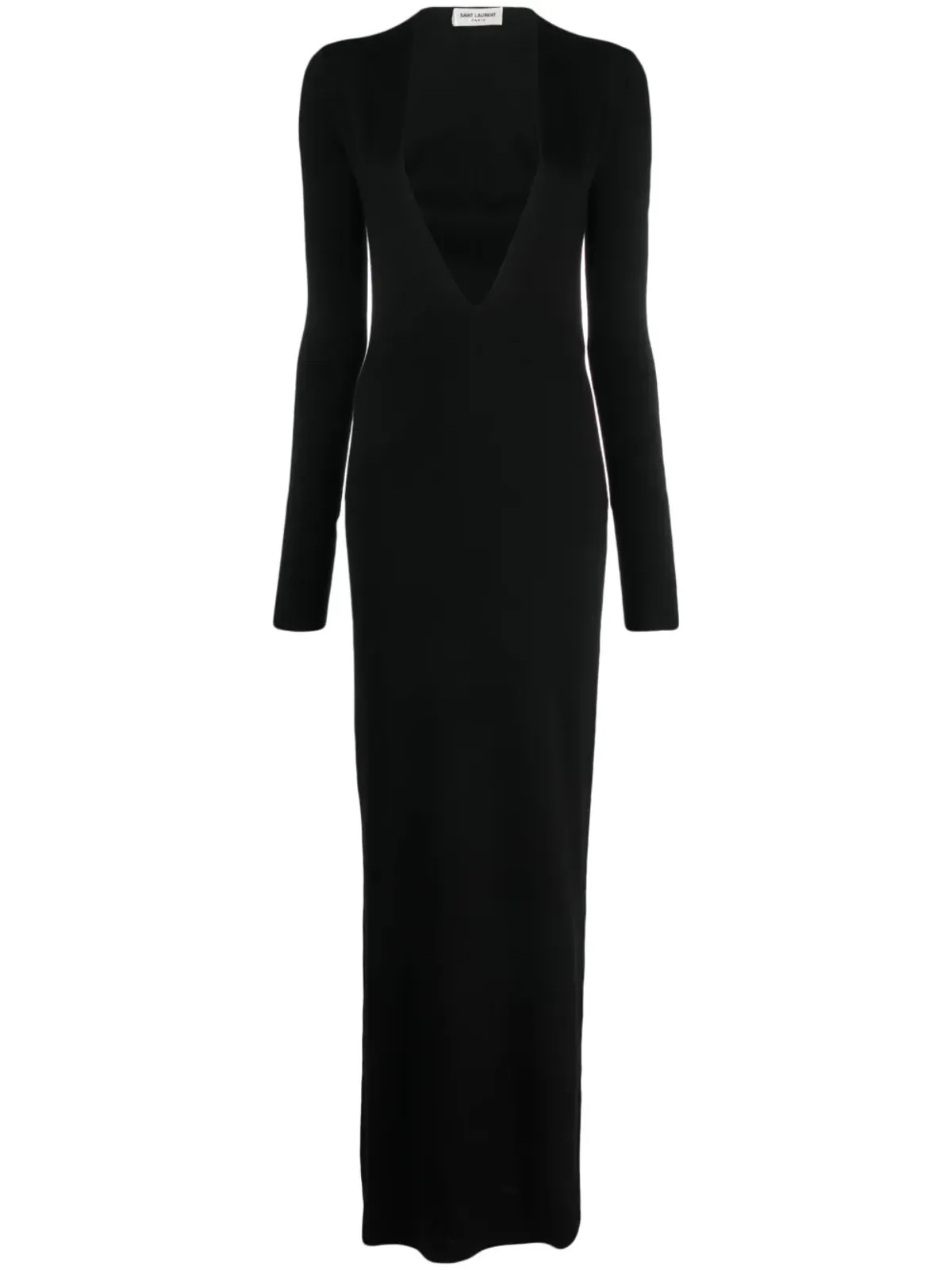 Saint Laurent プランジネック ウール マキシドレス ブラック - 画像1