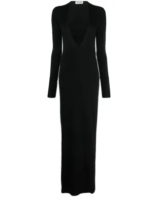 Saint Laurent プランジネック ウール マキシドレス ブラック - サムネイル1