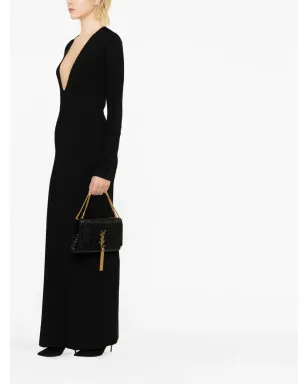 Saint Laurent プランジネック ウール マキシドレス ブラック - サムネイル3