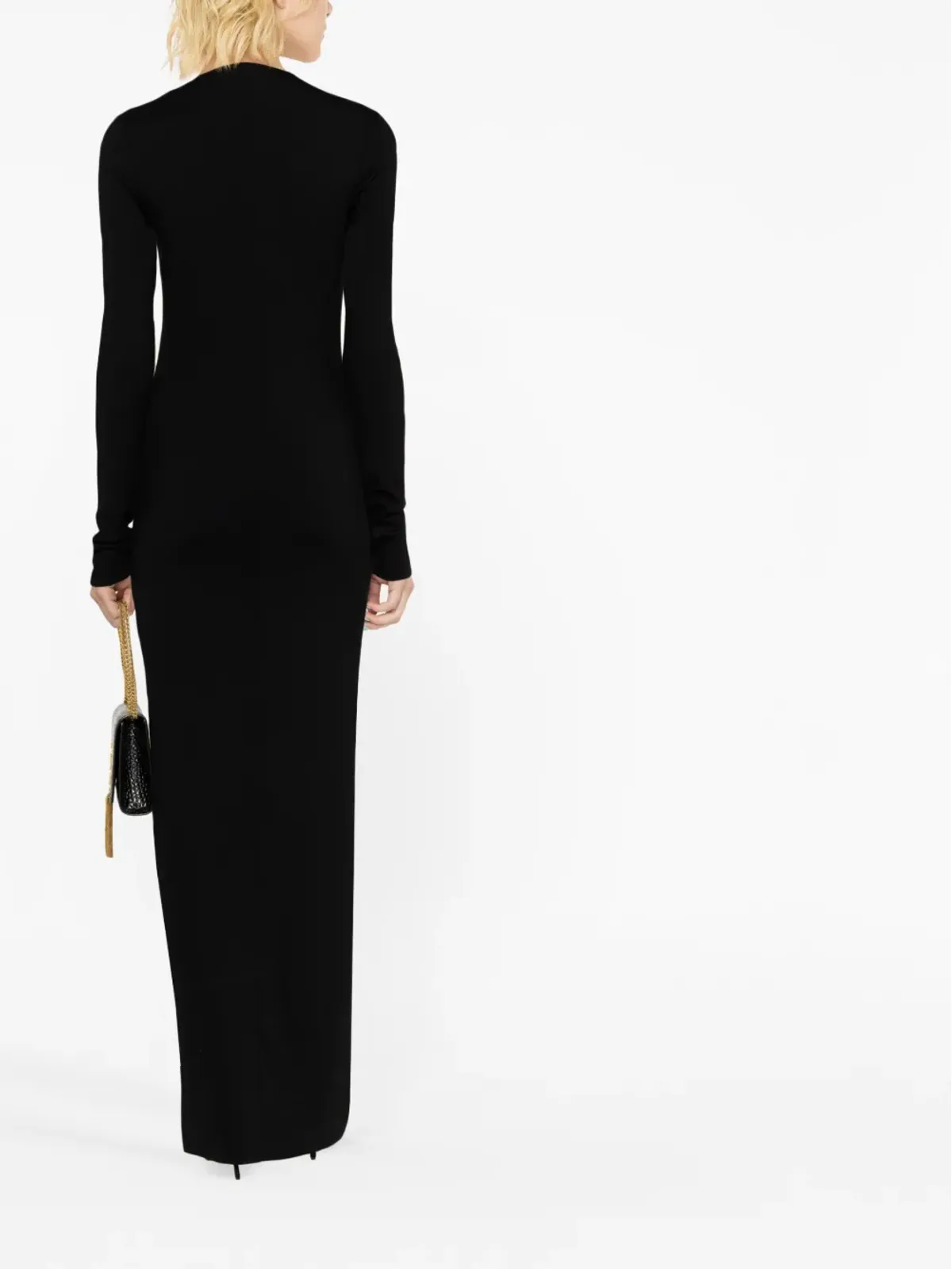 Saint Laurent プランジネック ウール マキシドレス ブラック - 画像4