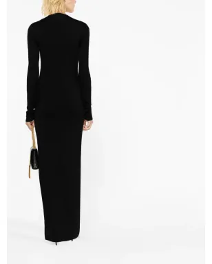 Saint Laurent プランジネック ウール マキシドレス ブラック - サムネイル4