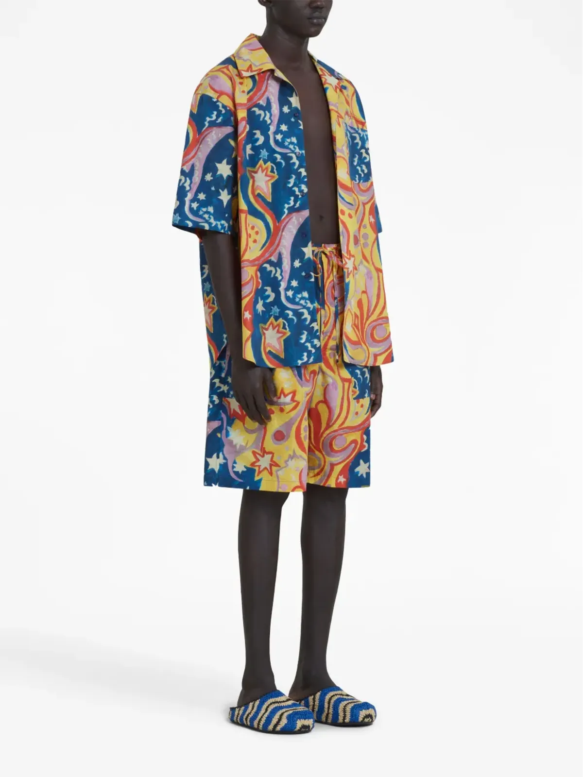 Marni グラフィックプリント ドロップクロッチ ショーツ ブルー - 画像2