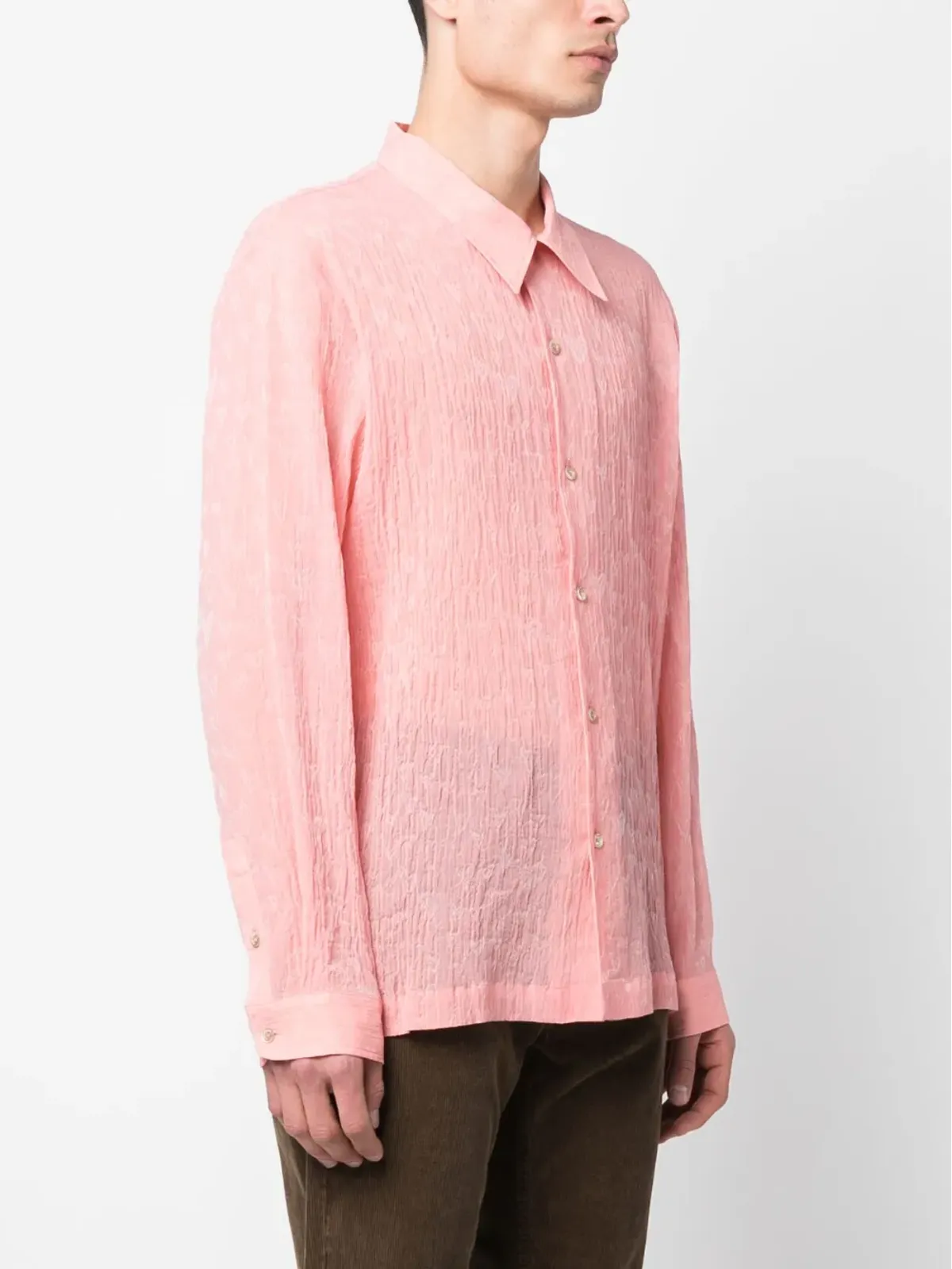 Séfr テクスチャードコットンブレンドシャツ - ピンク - 画像3
