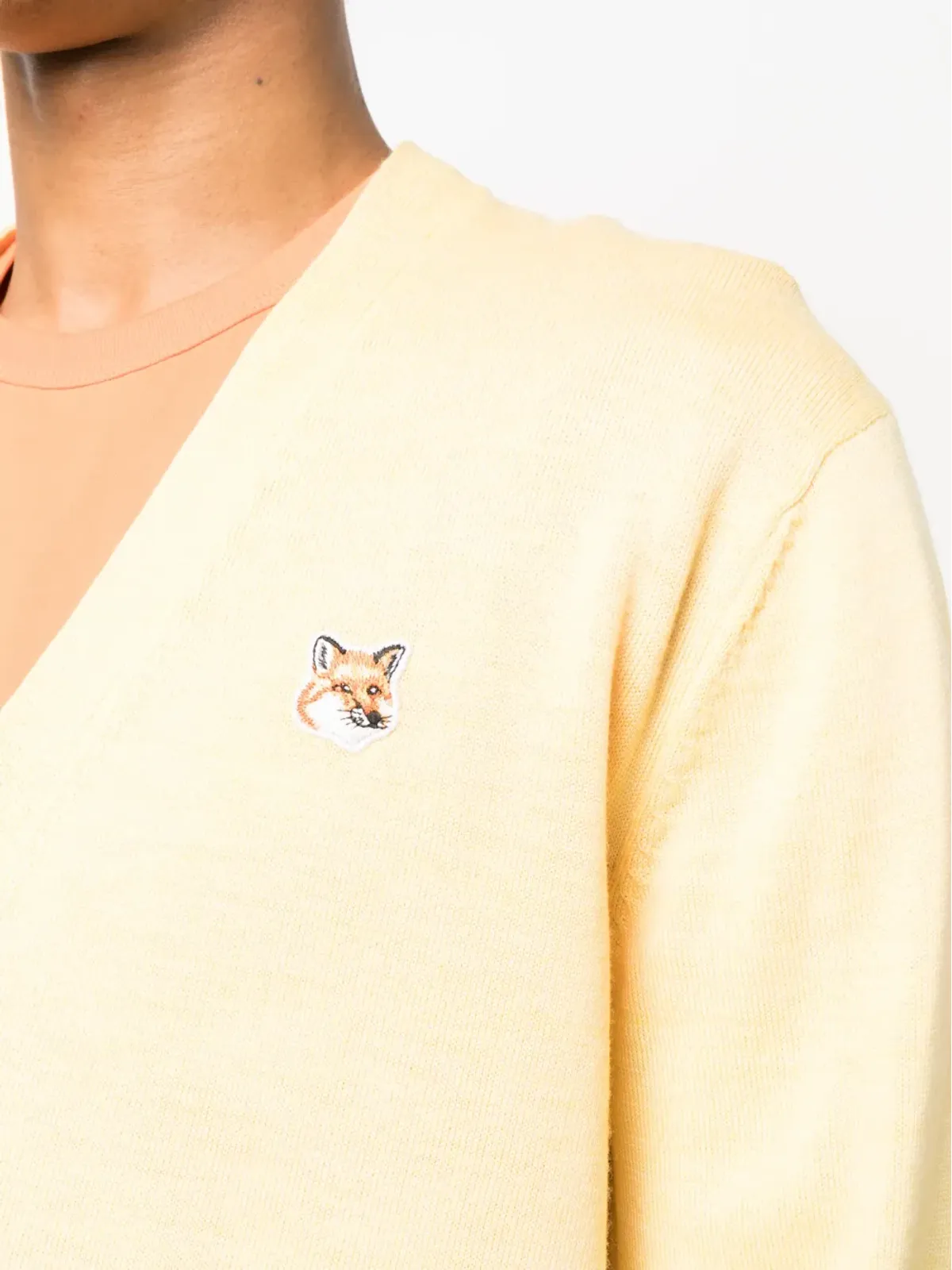 Maison Kitsuné フォックスヘッドパッチ付きニットカーディガン - イエロー - 画像5