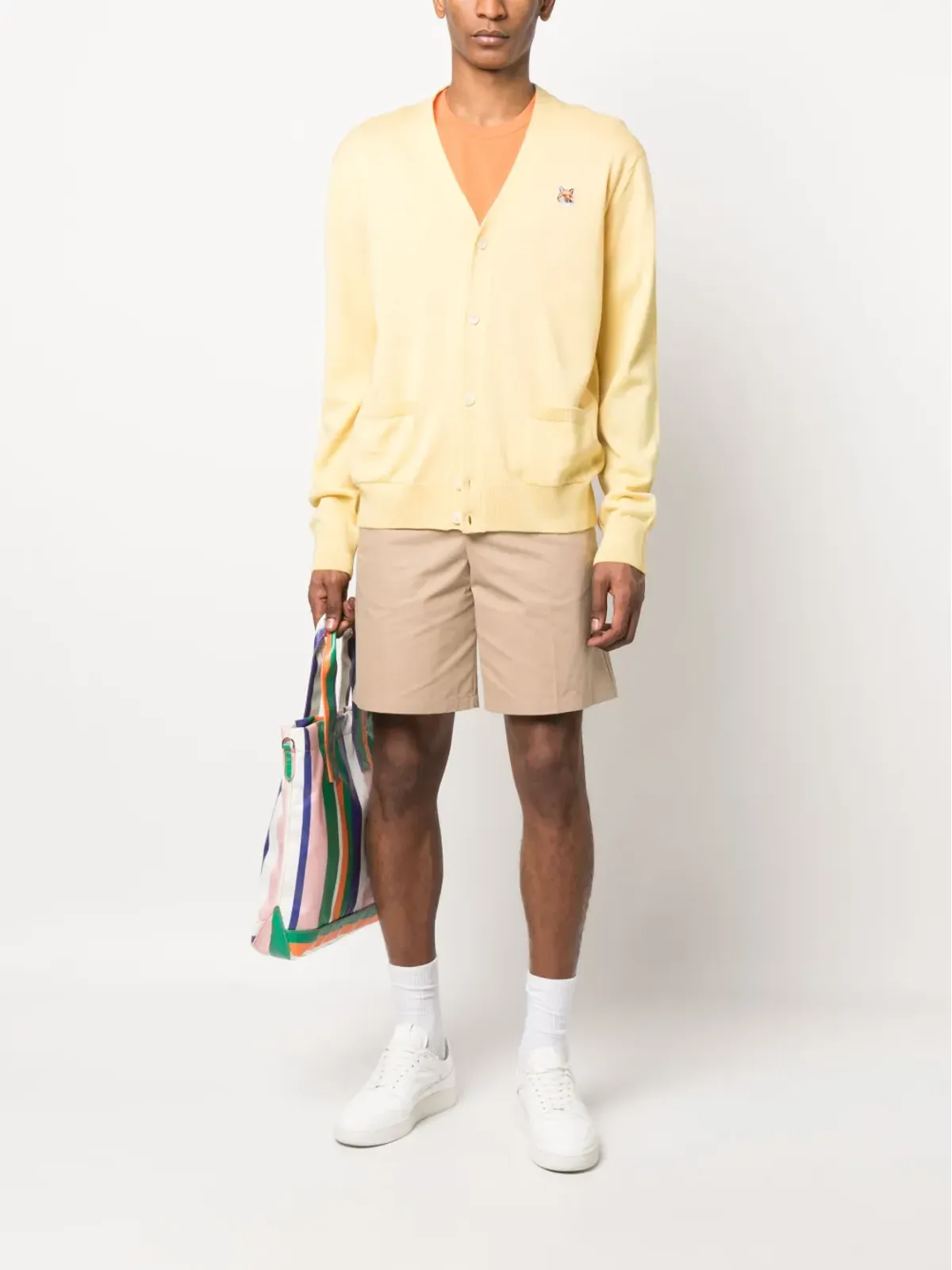 Maison Kitsuné フォックスヘッドパッチ付きニットカーディガン - イエロー - 画像2