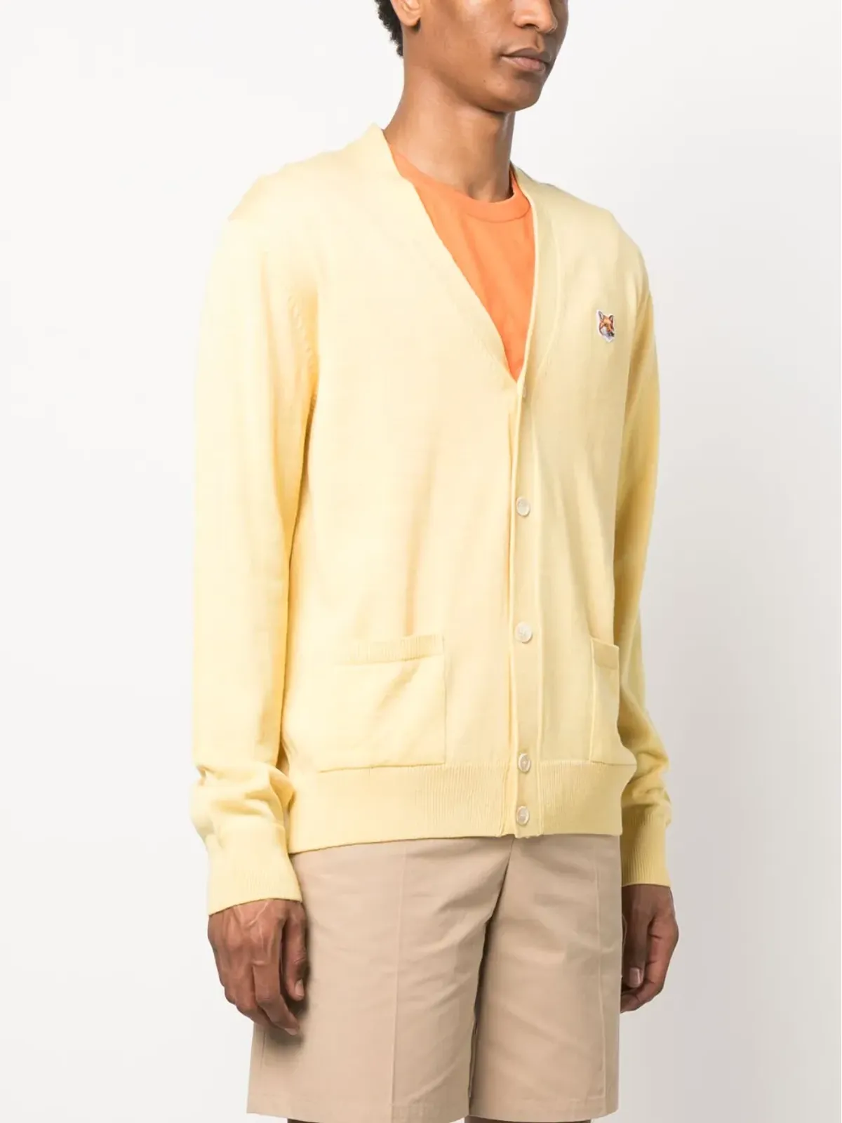 Maison Kitsuné フォックスヘッドパッチ付きニットカーディガン - イエロー - 画像3