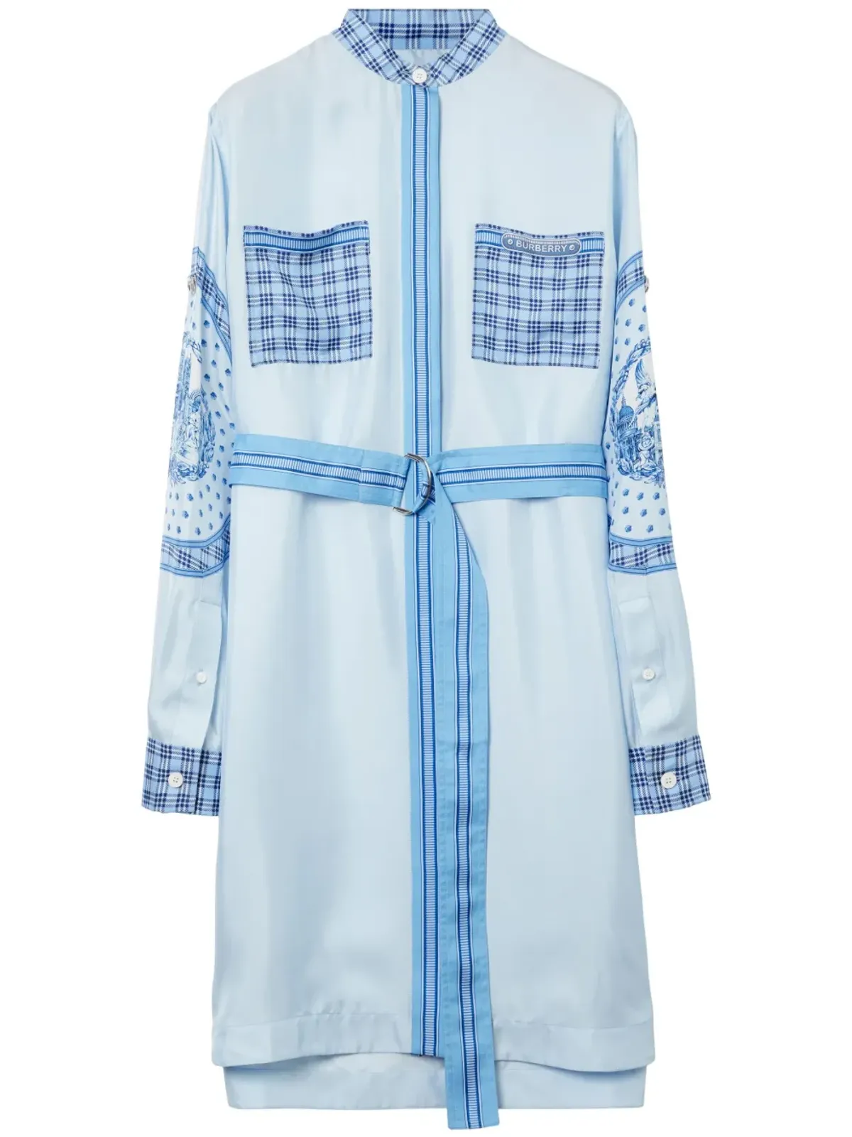 Burberry monument-print belted silk shirt dress - Blue - 画像1