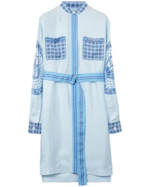 Burberry monument-print belted silk shirt dress - Blue - サムネイル1