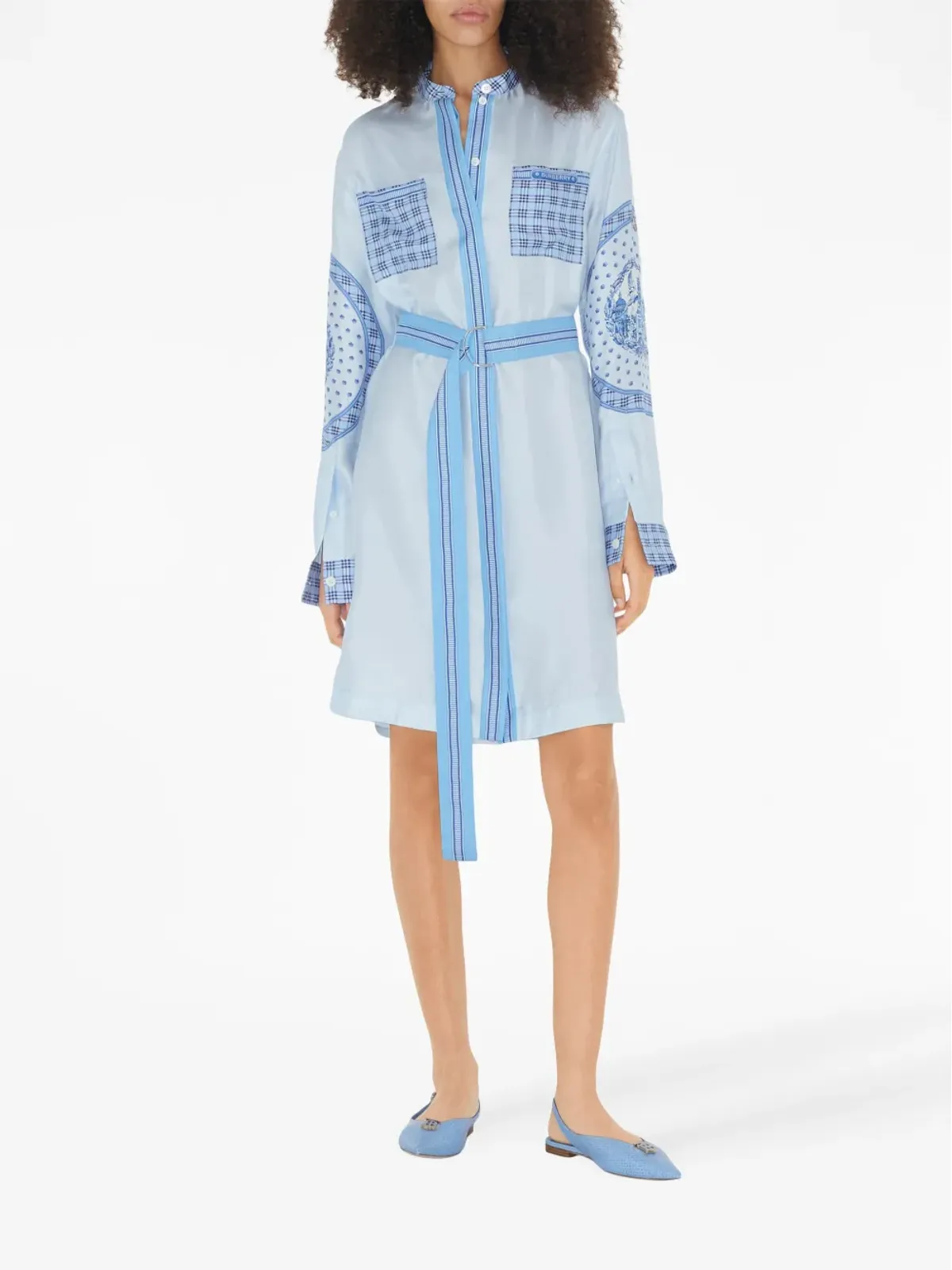 Burberry monument-print belted silk shirt dress - Blue - 画像2
