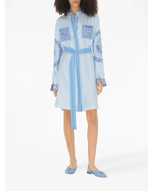 Burberry monument-print belted silk shirt dress - Blue - サムネイル2